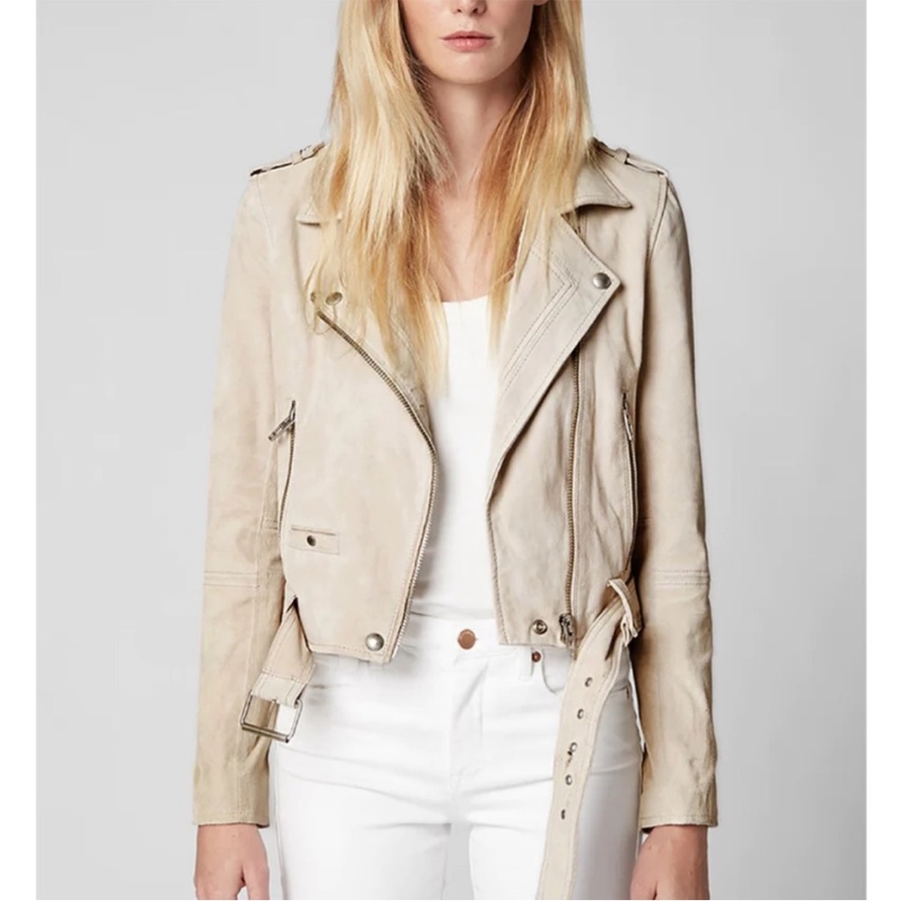Blank NYC Suede Moto Jacket White Sand XS